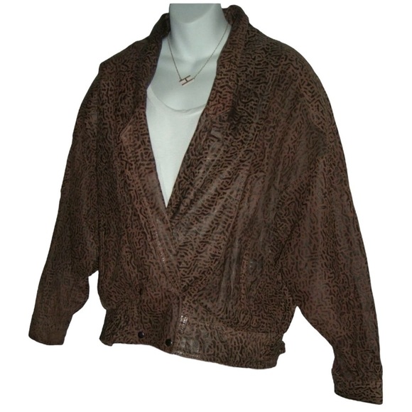 Vintage 90s G-III Leather Jacket Cropped Puffy Jacket Brown Tribal Boho Western - Picture 6 of 15